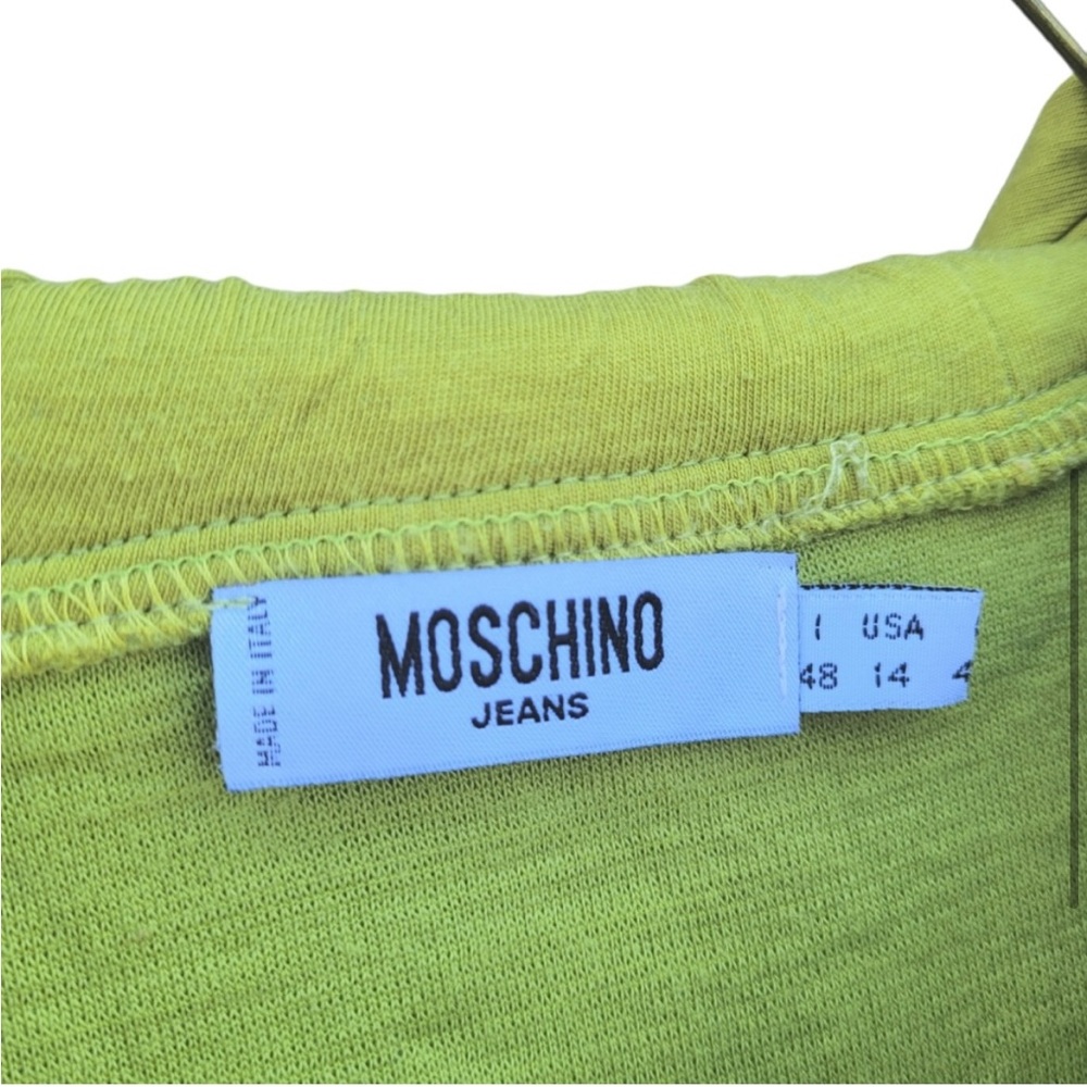 RARE Y2K 2000s Vintage Moschino Jeans Green Shag Quarter Zip Hood Crop Pullover - Picture 4 of 7